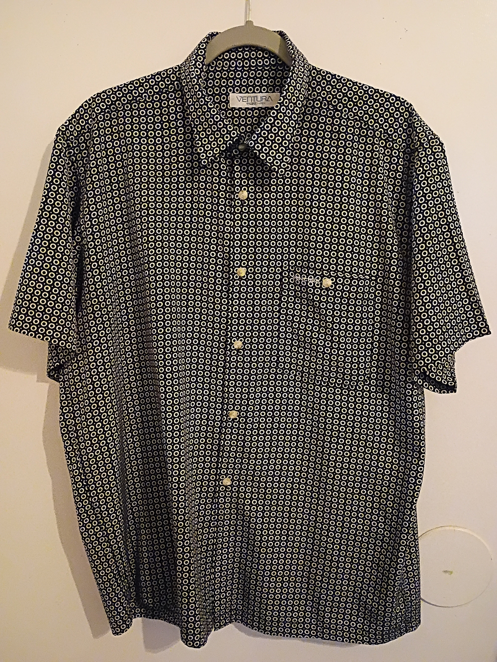 Ventura Men's Black & White Geo Short-Sleeve Button-up Shirt Sz XL